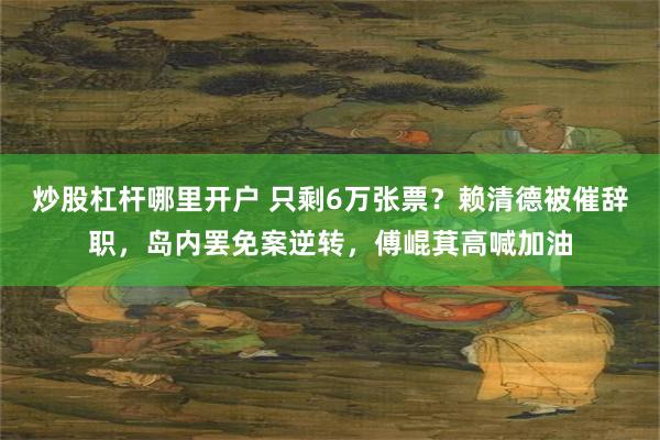 炒股杠杆哪里开户 只剩6万张票？赖清德被催辞职，岛内罢免案逆转，傅崐萁高喊加油