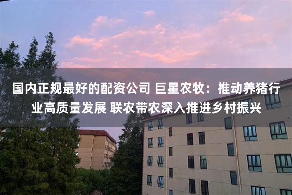 国内正规最好的配资公司 巨星农牧：推动养猪行业高质量发展 联农带农深入推进乡村振兴